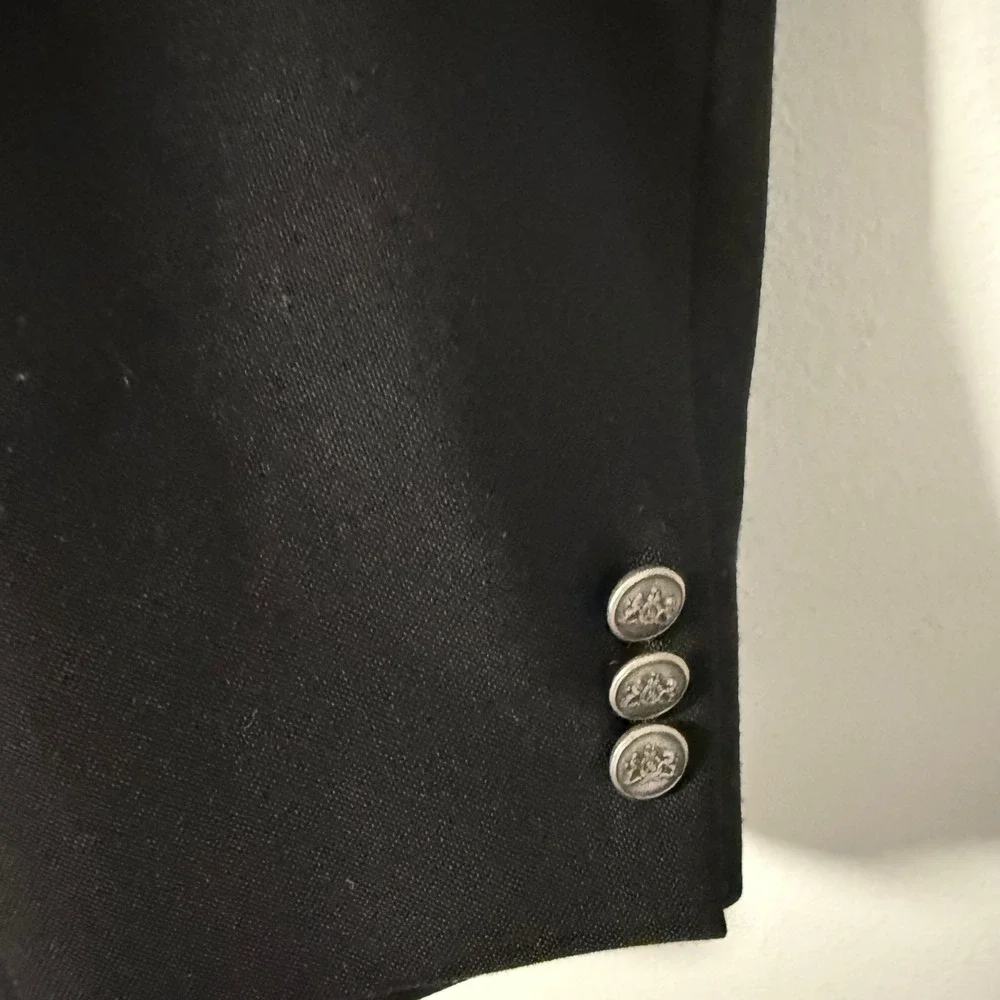 Stafford Mens‎ 52R Black Blazer Worsted Wool Blend Jacket Silver Two-Button